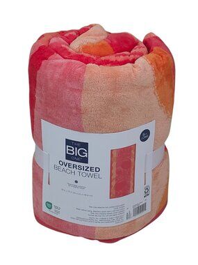 The Big One Oversized Citrus Beach Towel 36" x 72" Bright Pink & Orange Cotton